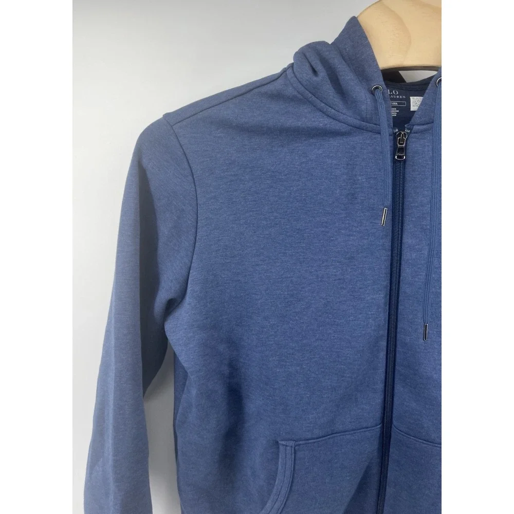 Polo Ralph Lauren Full Zip Hoodie Sweatshirt Large Heather Blue Mens Cott/Poly
